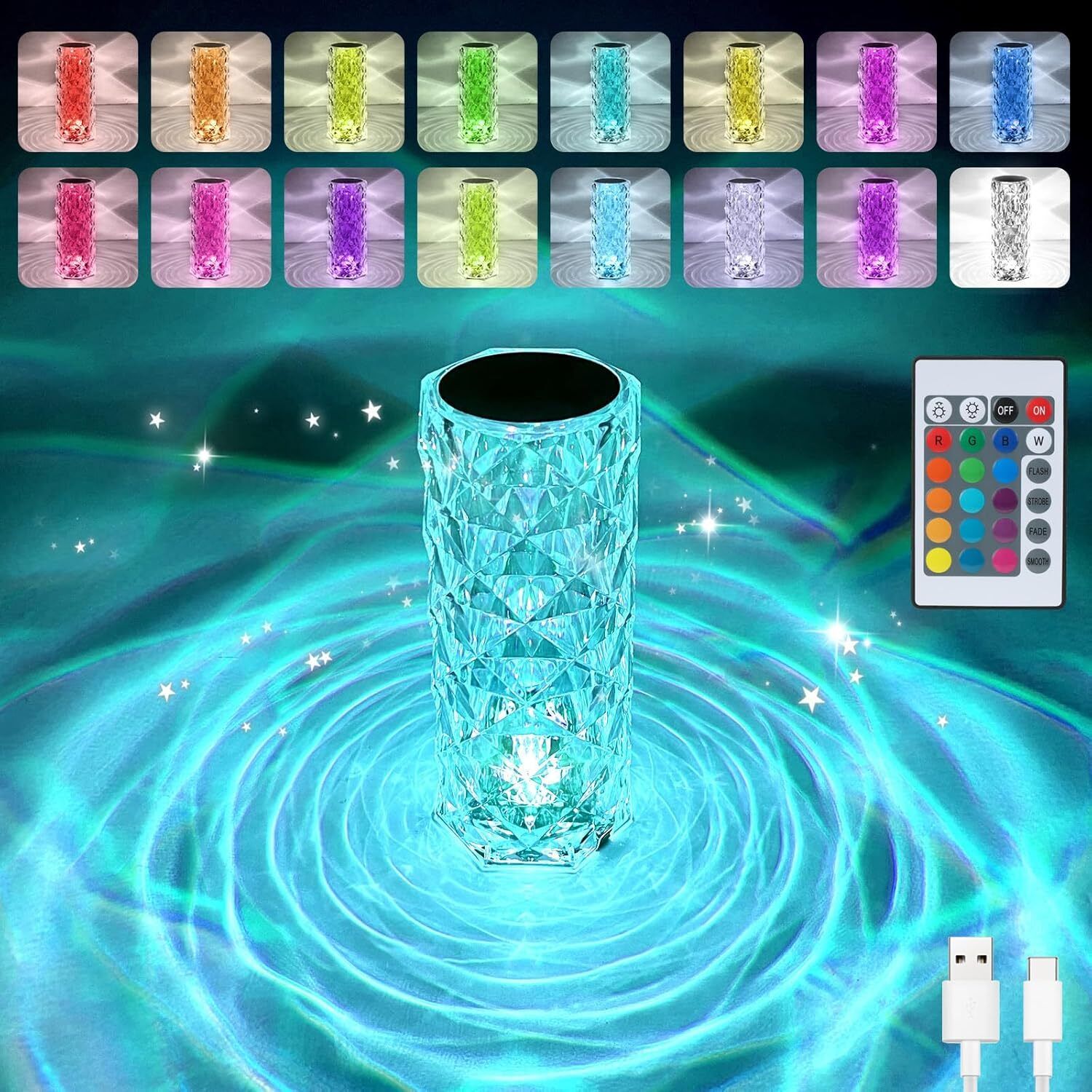 Crystal Bedside Lamp with Remote Control, RGB Colour Study Lamp-image-27
