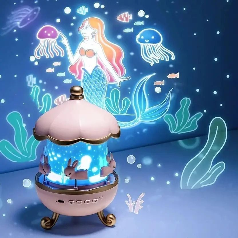 360° Rotating Bunny Projector Lamp with Mermaid Ocean Effect Night Lamp-image-34