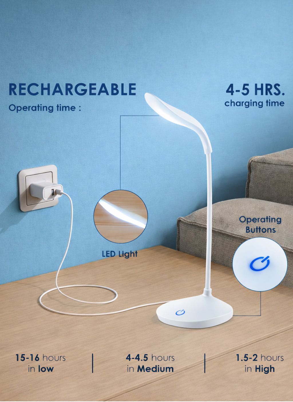 3-in-1 Touch Control & Night Light LED Study Lamp (20 CM, White) Study Lamp-image-12
