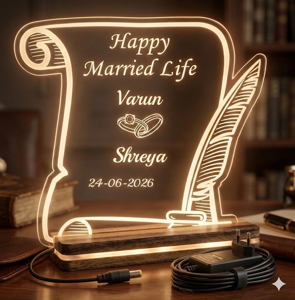 my gifting hub "Happy Married Life" LED Scroll Lamp – Customized Wedding & Anniversary Gift Table Lamp-picture-12