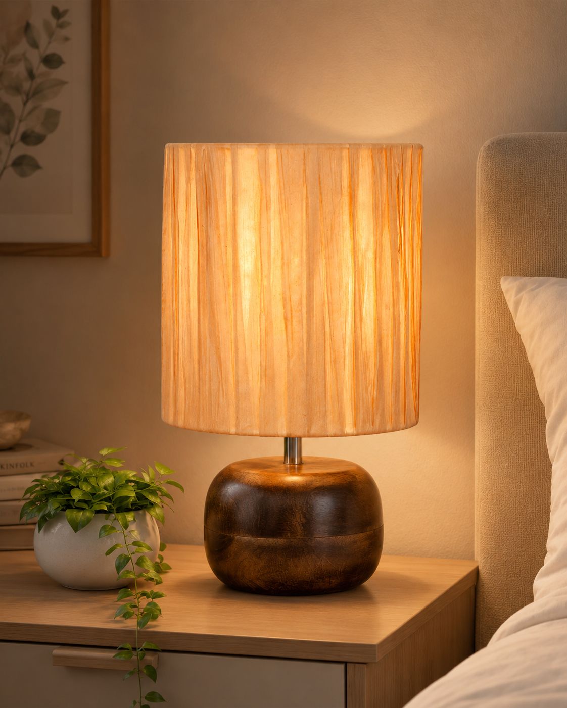 Dune Wooden Table Lamp, Beige Fabric Shade for Study, Bedroom Bedside Light Table Lamp-image-40