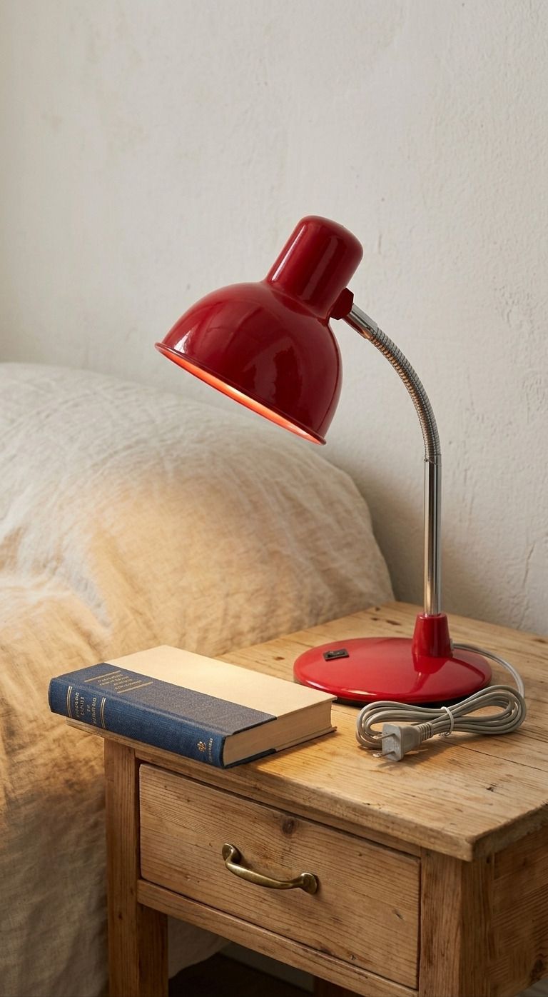 LED Study Table Lamp for Study & Office - B22 Holder (No Bulb) 20 Inch, Red Study Lamp-image-34