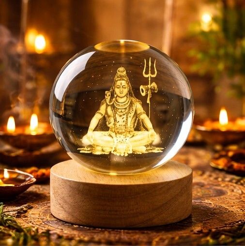 Mahadev 3D Crystal Ball Lamp with LED Base Spiritual Lamp | Shiv Ji 3D Lamp Night Lamp-image-1