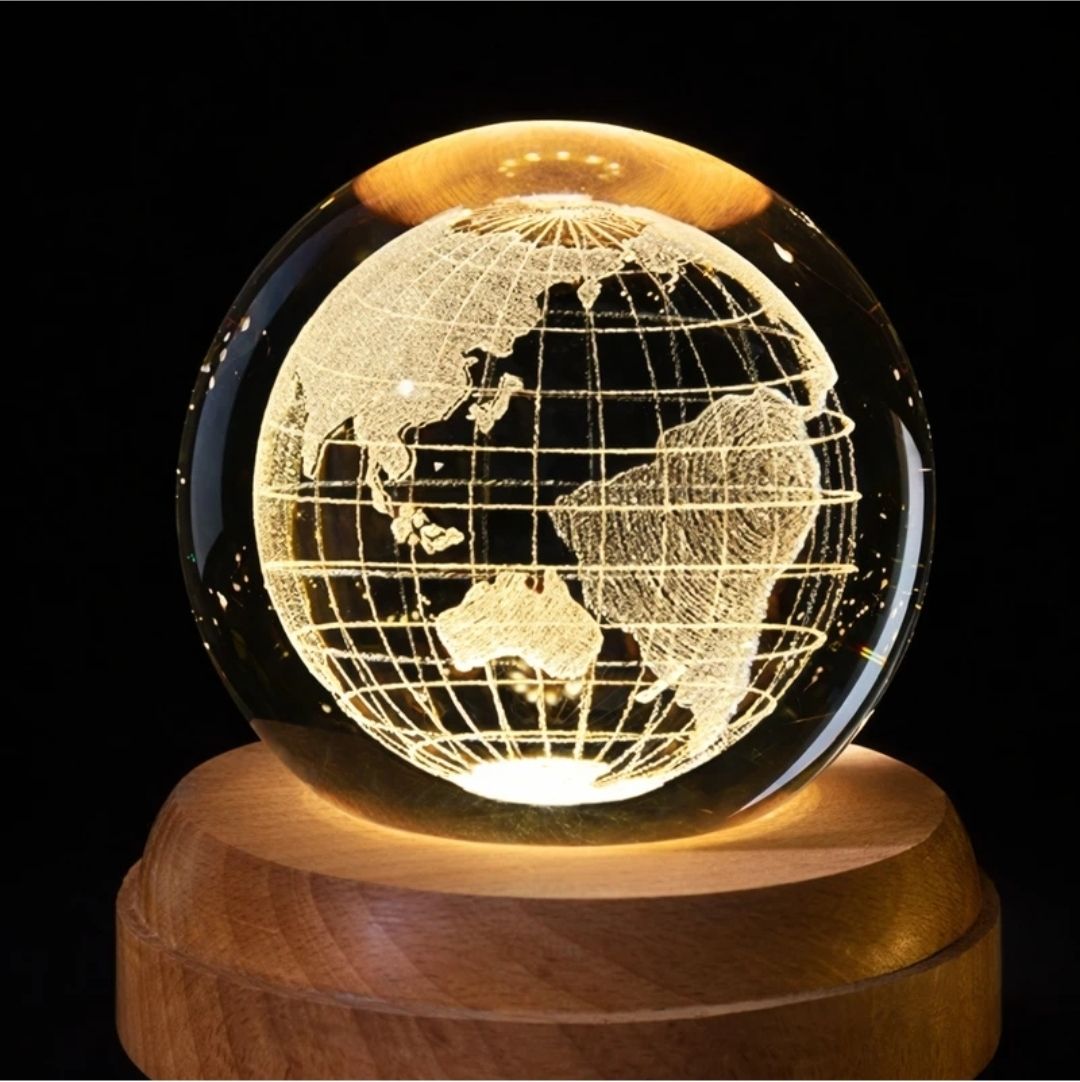 USB 3D Saturn Crystal Ball Lamp | LED Wooden Base | Home Decoration & Gift Light Night Lamp-image-12