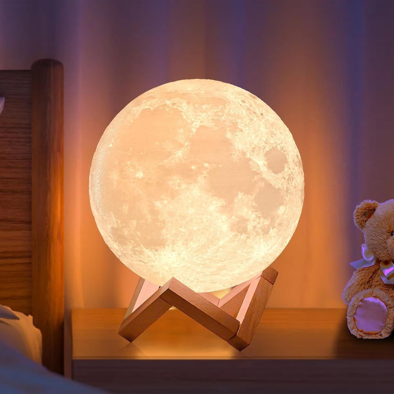 3D Moon Lamp Night Light with Wooden Stand for Bedroom Home Decoration Table Lamp-image-23
