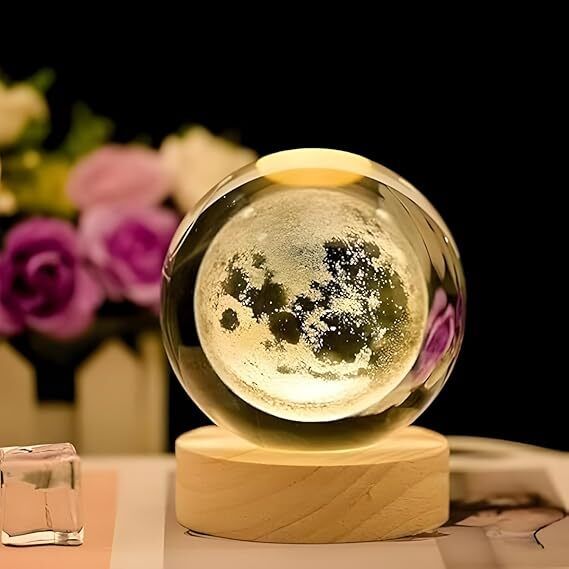 3D Crystal Ball Lamp | Night Light with Wooden Base | Moon Landing Style Night Lamp-image-15