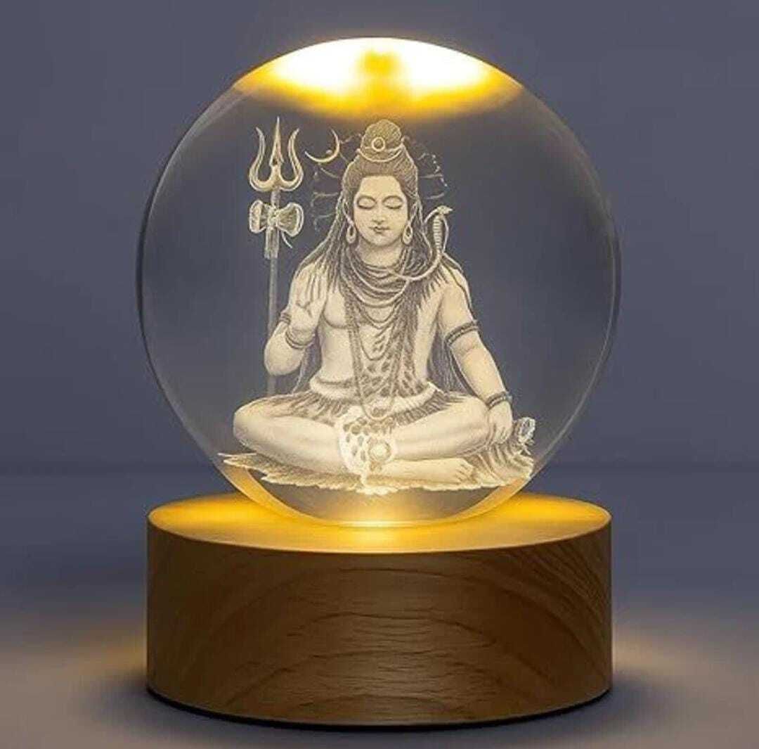 eka world Premium 3D Laser Engraved Lord Shiva Crystal Ball Night Light Wooden Base Table Lamp-picture-19