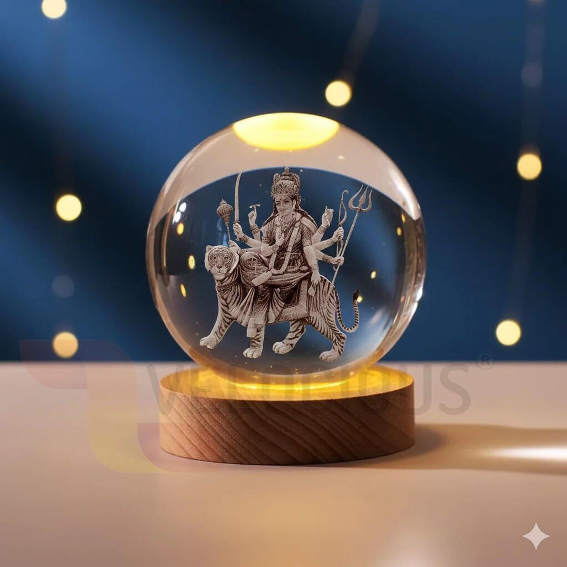 elegant touch decor 3D Crystal Ball Night Light with Wooden Base (Sherawali MATA) Night Lamp Night Lamp-picture-11