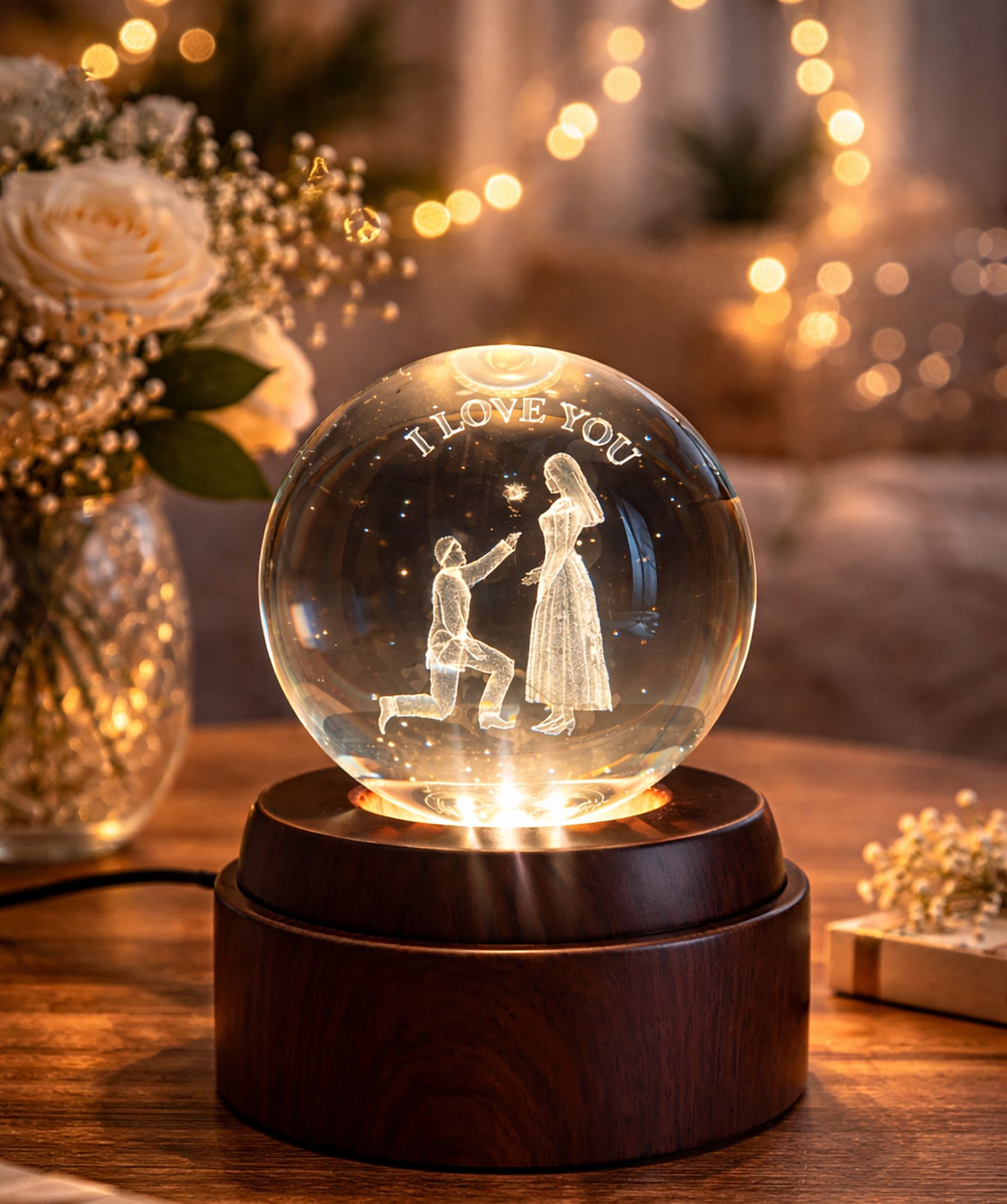 jamboree 360° Rotating I Love You Couple Crystal Ball Lamp LED USB Romantic Gift Light Table Lamp-picture-3