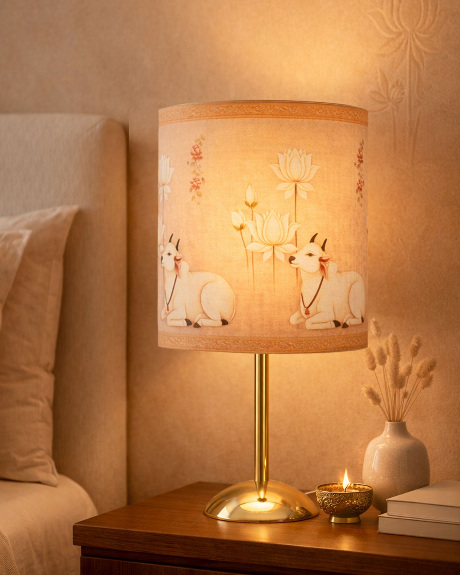 Luxe Dome Gold Table Lamp with Pichwai Art Drum Shade for Bedroom & Study Table Lamp-image-44