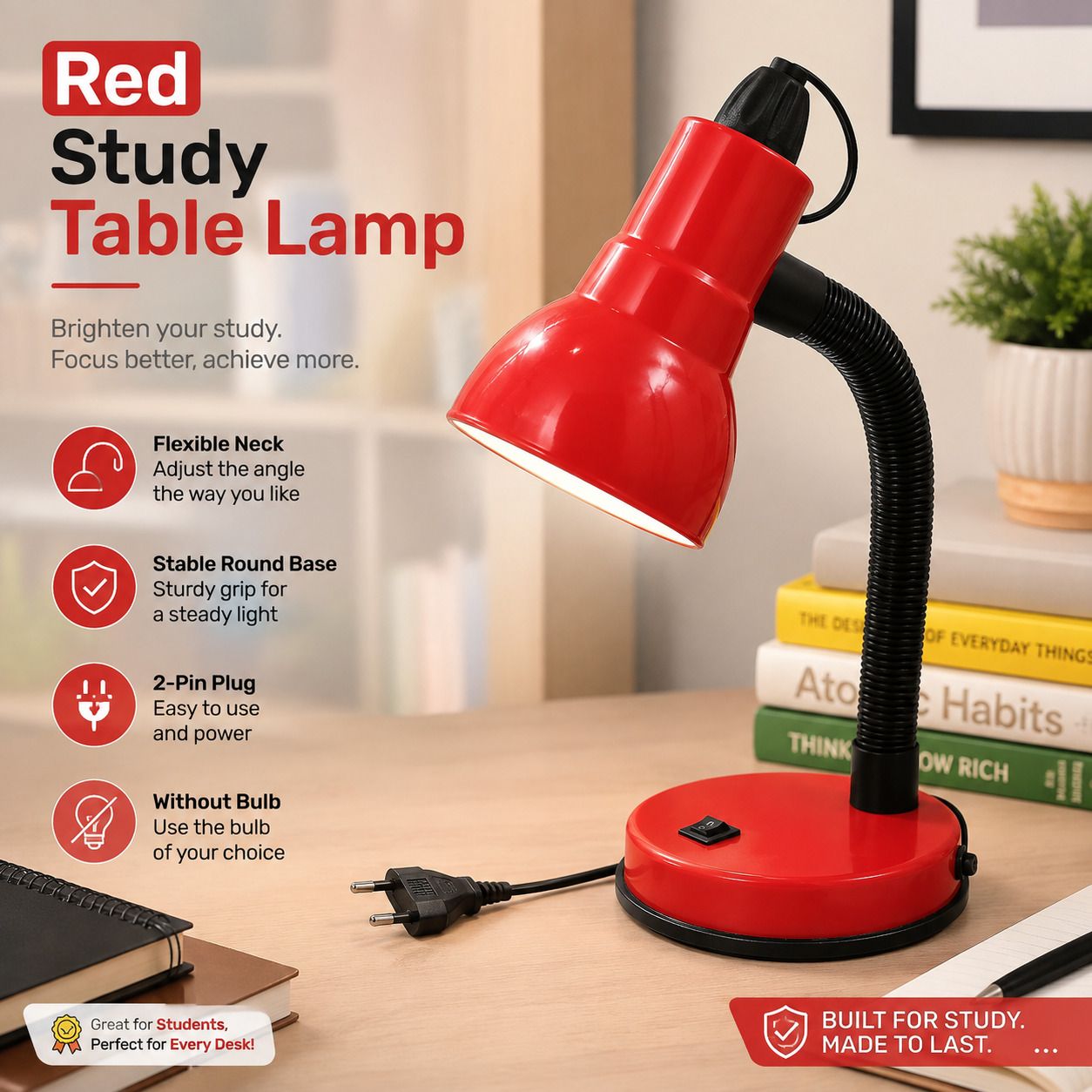 spark world Flexible Red Study Table Lamp (Pack of 1) Study Lamp-picture-0