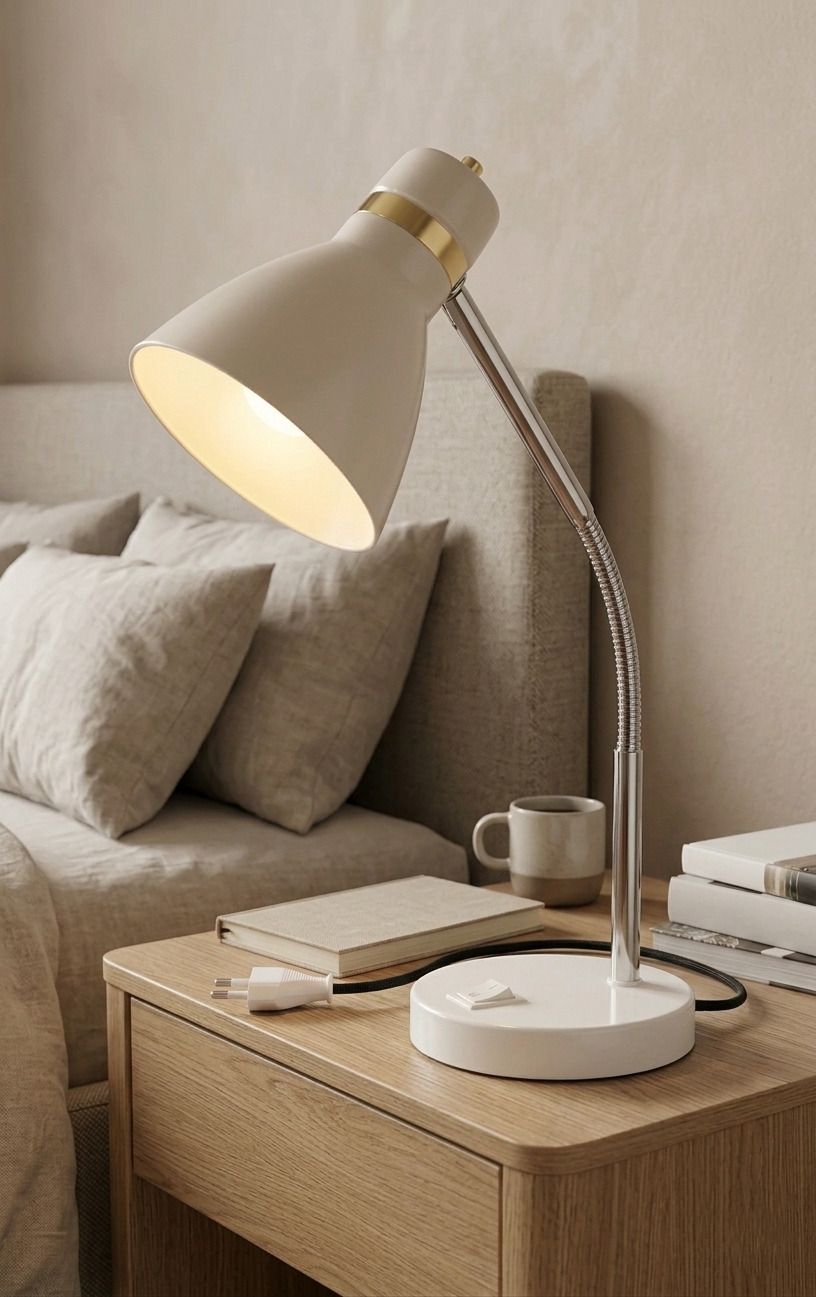 Flexible Metal Study Table Lamp, White with Golden Accent, B22 Base (No Bulb) Study Lamp-image-28