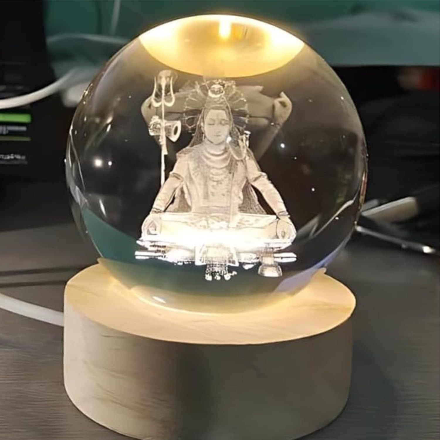 3D Crystal Ball Lamp Shiva with Wooden LED Base - Perfect for your Home Night Lamp-image-34