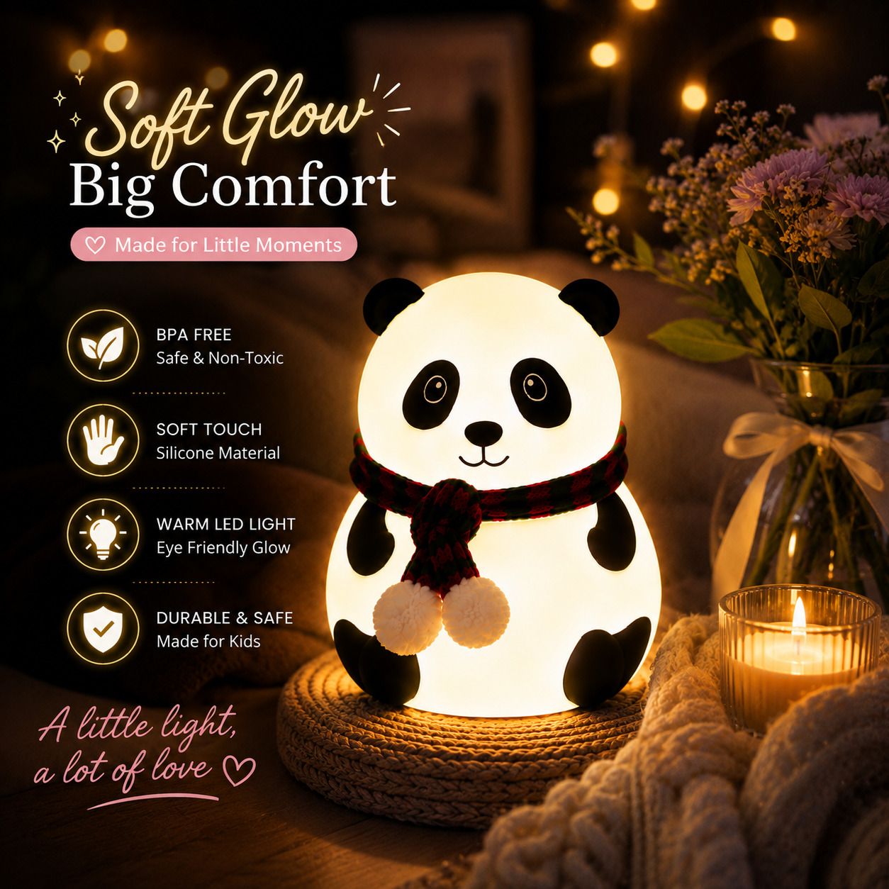 Cute Panda LED Night Lamp for Kids Bedroom Soft Silicone Bedside Table Light Night Lamp-image-24