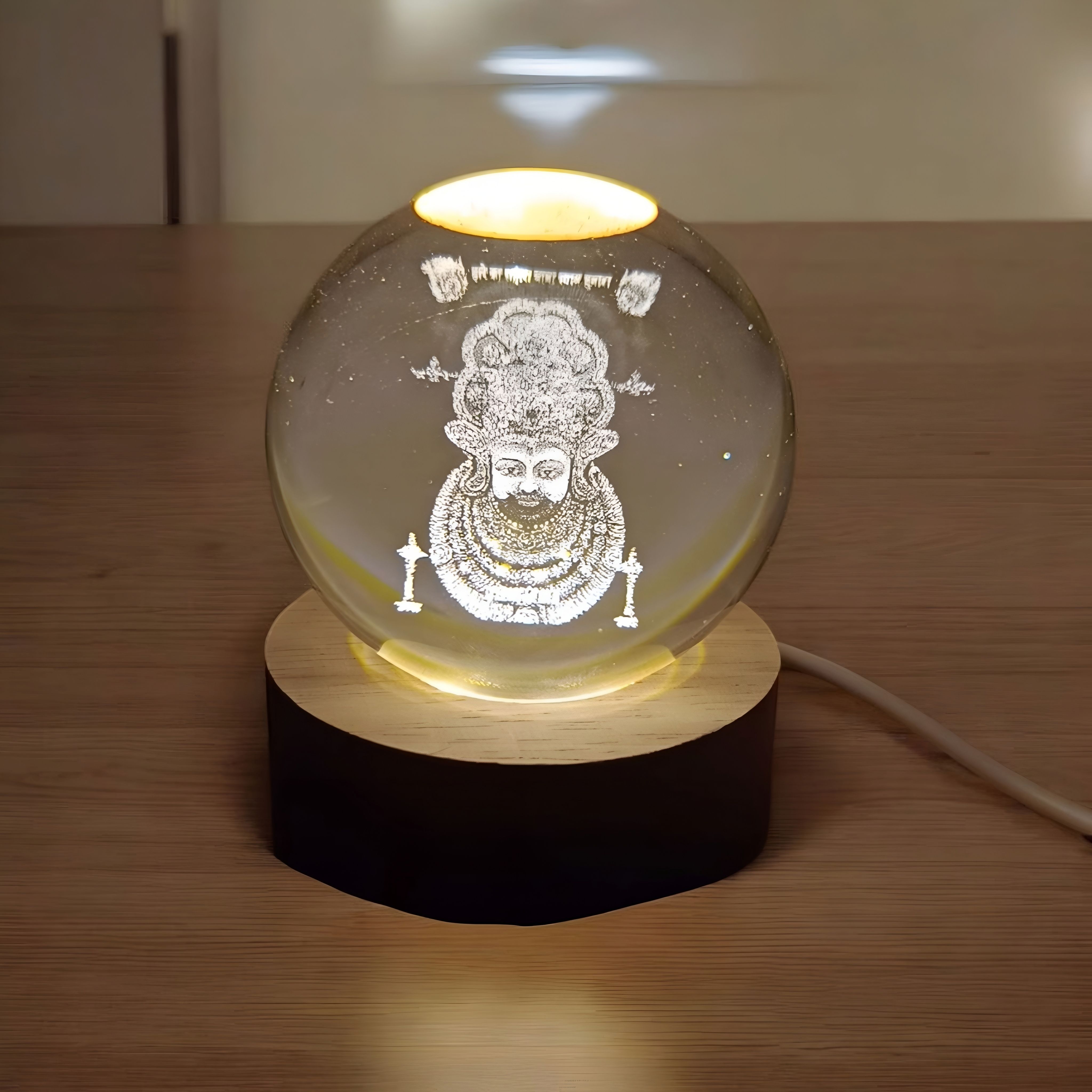 swastik handicraft gifts Khatu Shyam Ji 3D Crystal Ball LED Lamp Table Lamp-picture-12