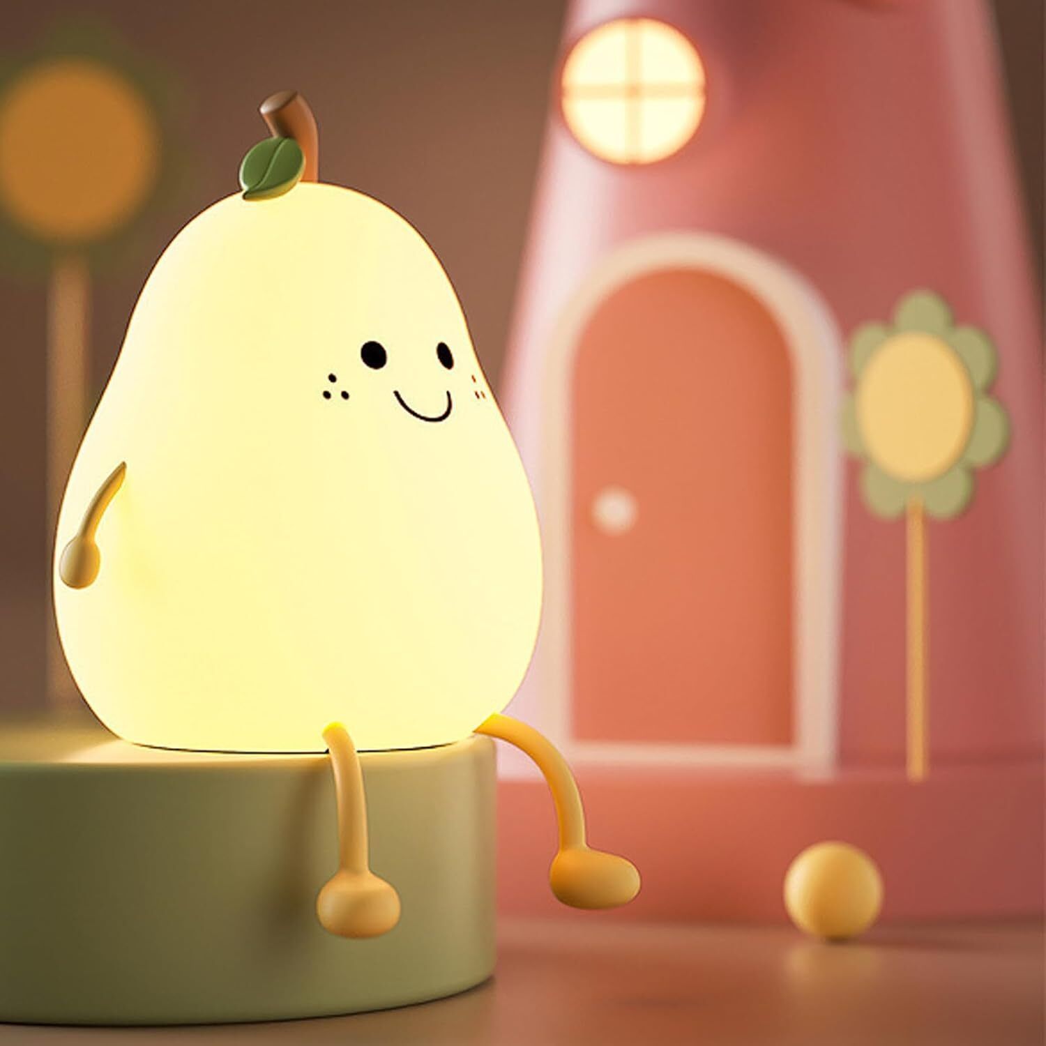 Silicon Cute Pear USB Rechargeable Lamp Kids Soft Sensor Light Color Changing Night Lamp-image-49