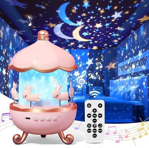 Rotating Cabin Star Projector Night Light with Remote Control 7 Light Colors Night Lamp-image-4
