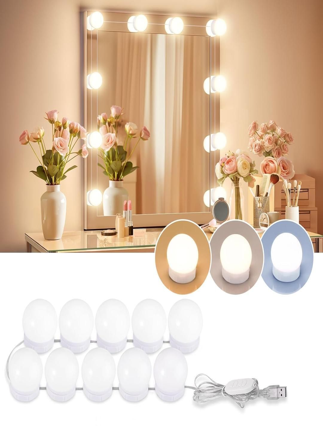 8 Watts Vanity Lights for Mirror 10 Bulbs Dimmable Brightness Stick on Mirror Night Lamp-image-17