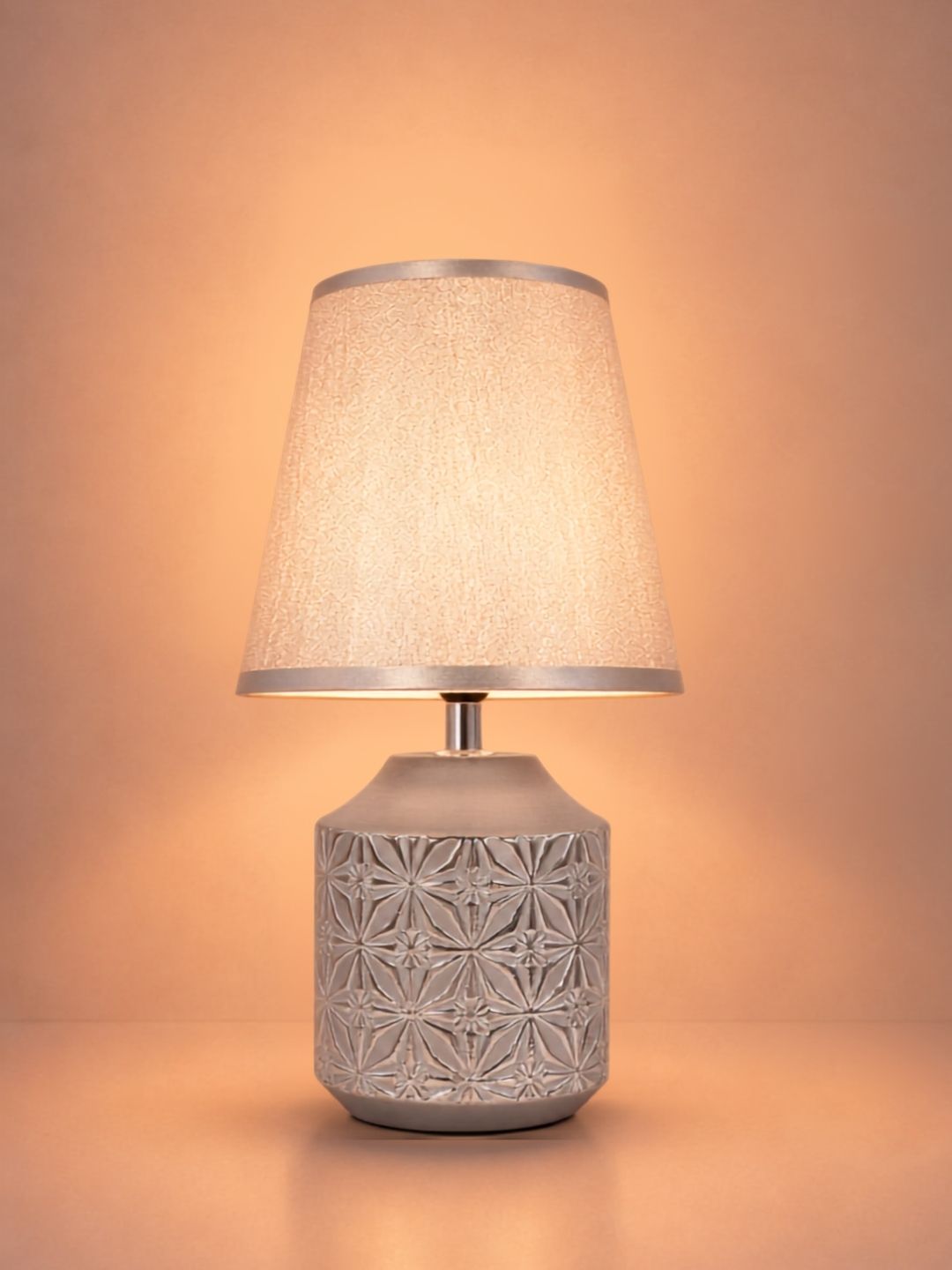Silver Textured Table Lamp with Fabric Shade and Bulb Included Table Lamp-image-49