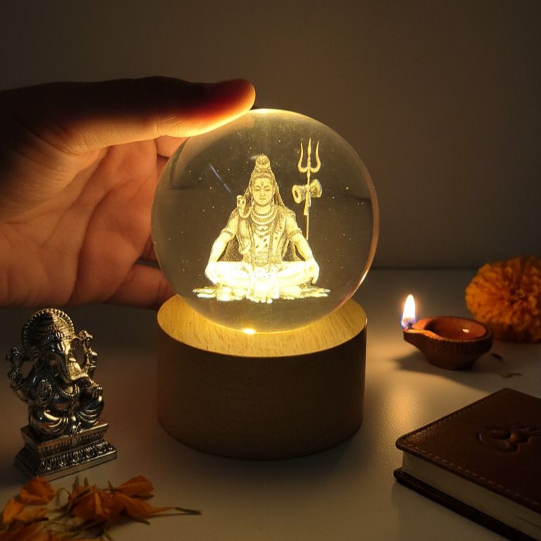 3D Crystal LED Shiv Ji Lamp on Tiger | Gift for Navratri, Diwali & Decoration Night Lamp