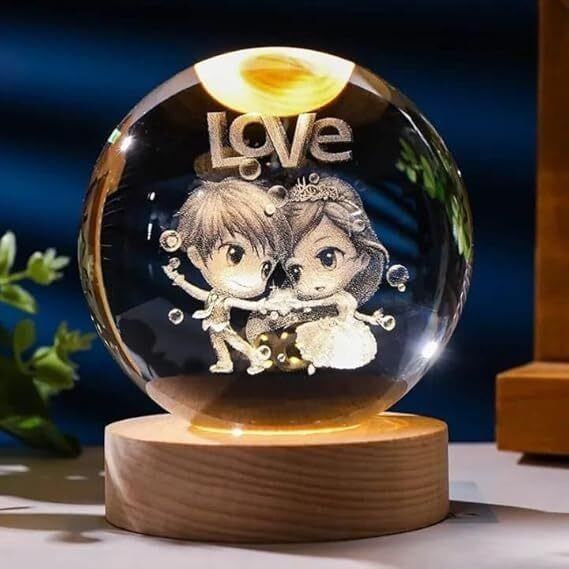 3D Crystal Ball Night Lamp with Wood Base Luminous Side Table Lamps Table Lamp-image-3