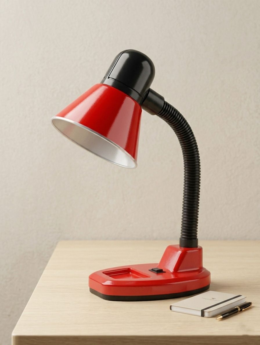 Flexible Red Desk Lamp, All-Plastic Body, Adjustable Neck, B22 Base (No Bulb) Study Lamp-image-3
