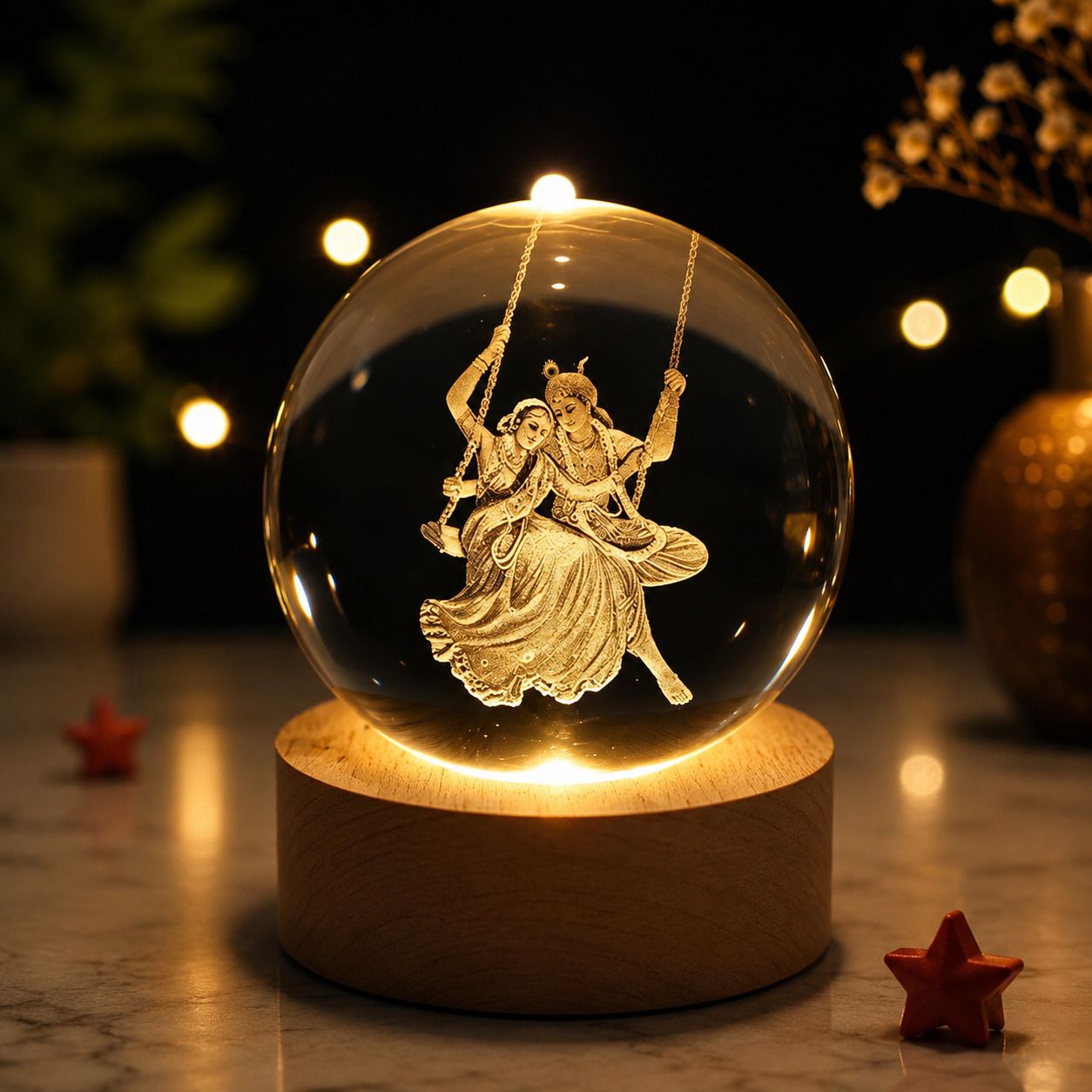 freshghar Radha Krishna Jhula 3D Crystal Ball Night Lamp Night Lamp-picture-32