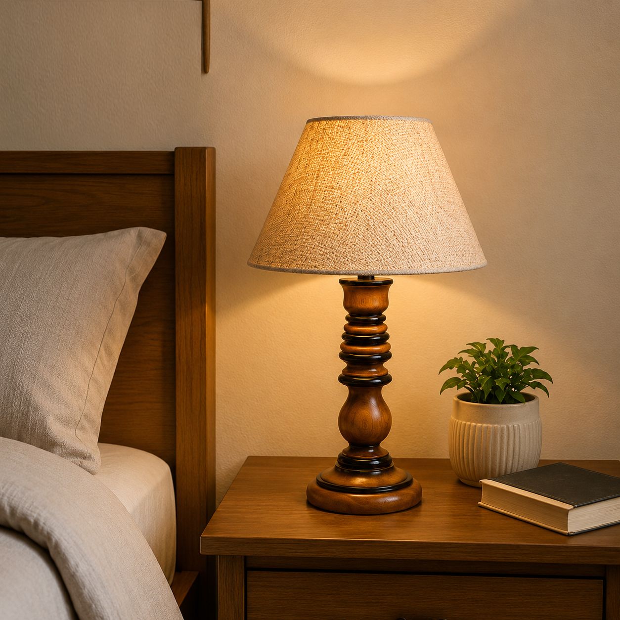 Wooden Table Lamp with Fabric Shade Lamp for table (BULB INCLUDED) Table Lamp-image-48