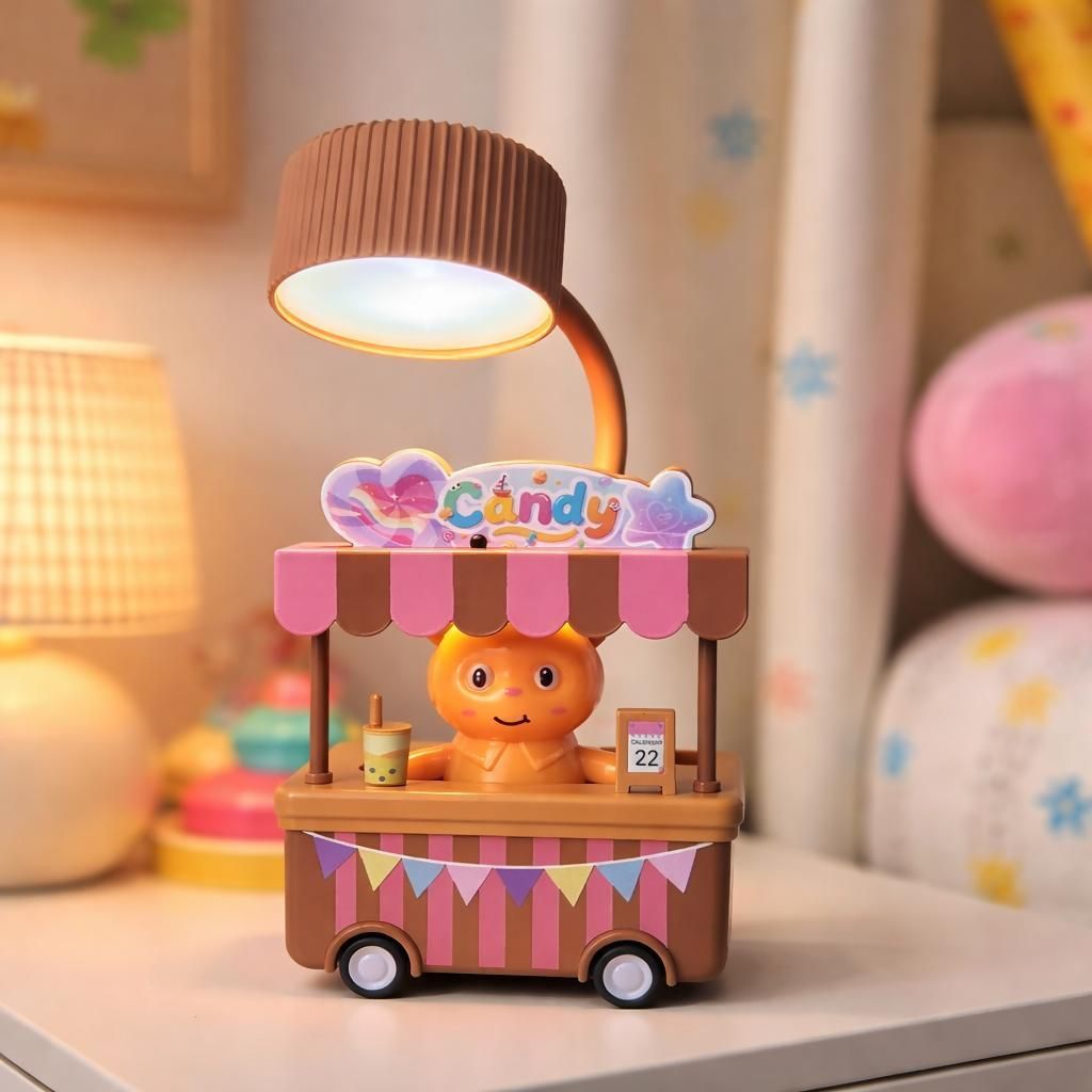 wgm Cute Candy Cart LED Study Table Lamp with Pen Stand for Kids Study Room Decor Study Lamp-picture-32