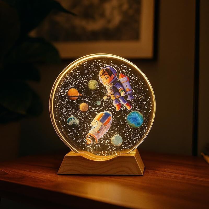 fenku mart 3D Acrylic Astronaut Crystal Lamp with Wooden LED Base Decorative Desk Lamp Night Lamp-picture-27