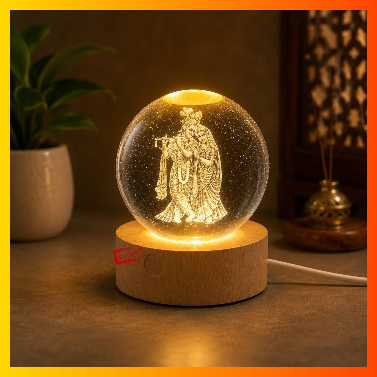 bnsw Radha Krishna 3D Crystal Ball LED Night Lamp Night Lamp-picture-23