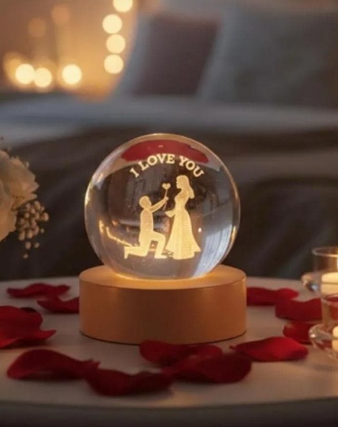 Romantic Couple Proposal | Love Gift Lamp for Valentine | Warm LED Wooden Base Night Lamp-image-42