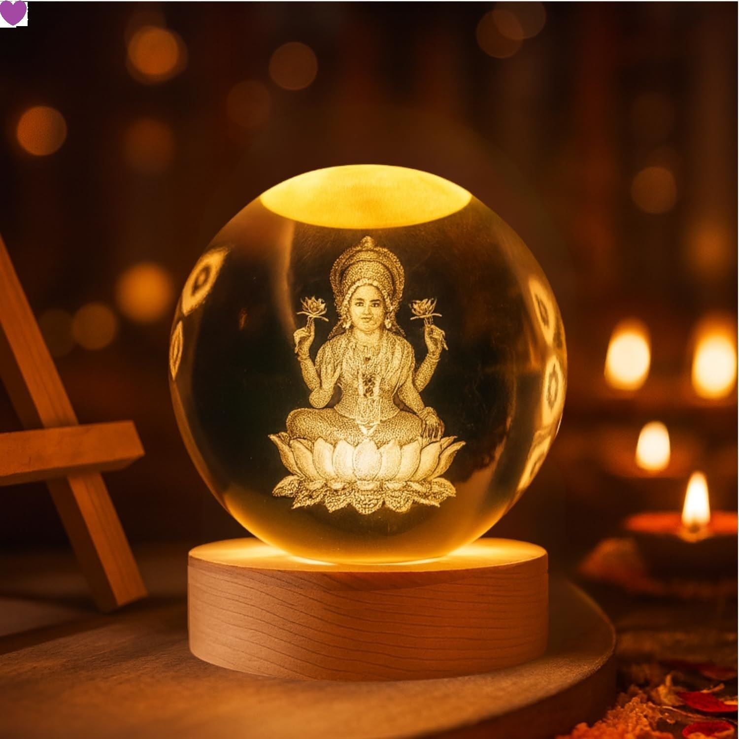 bzilo Laxmi Ji 3D Crystal Ball Night Lamp Light With Wooden Base Design May Vary C2 Night Lamp-picture-34
