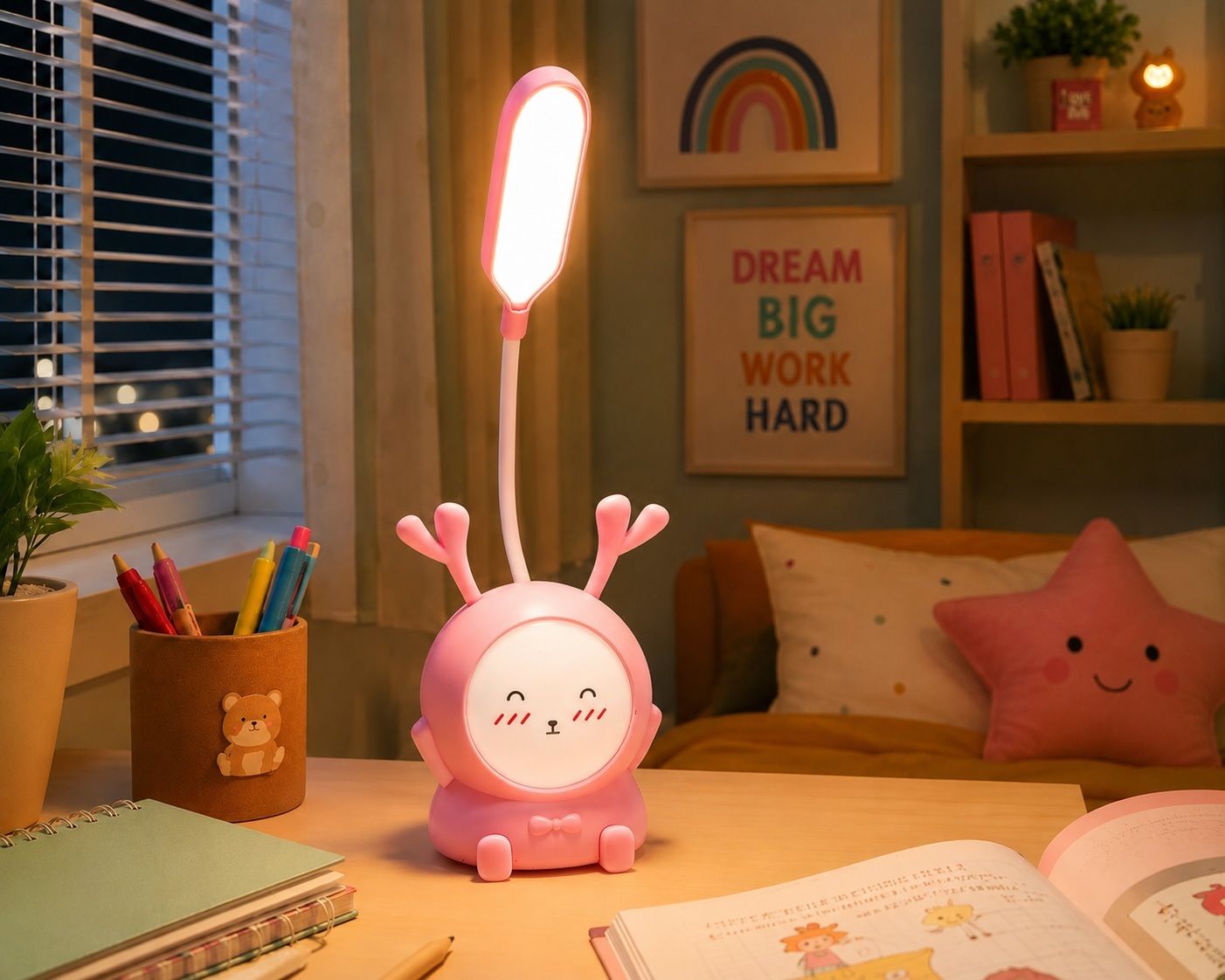 Adorable Pink Bedside Lamp with Warm LED Light Table Lamp-image-38