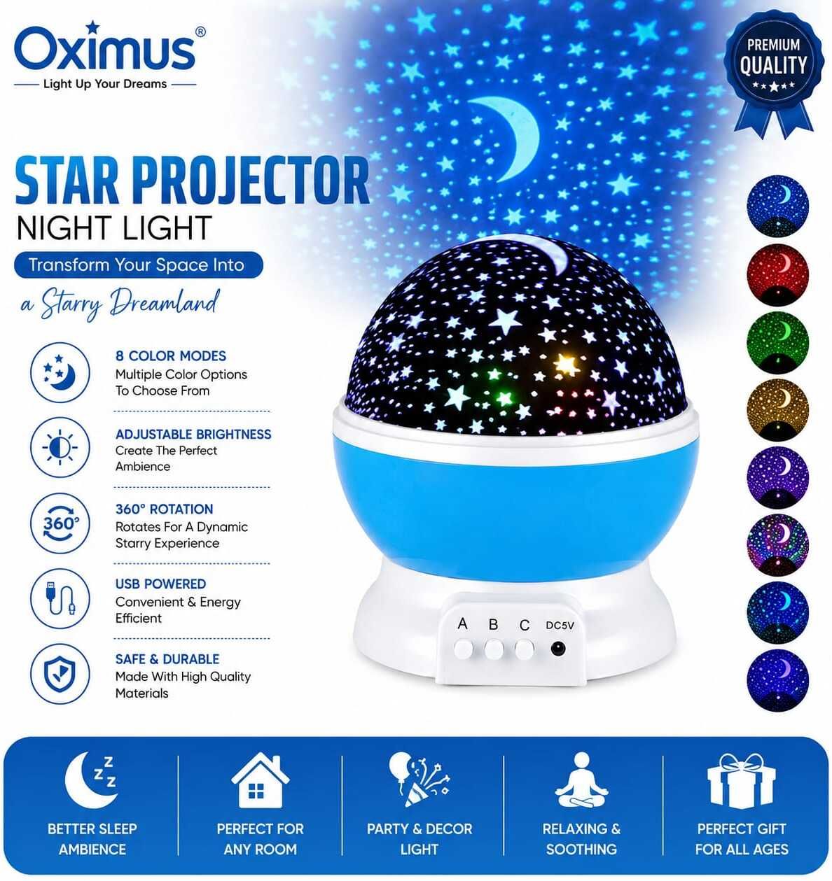 oximus 360° Galaxy Star Projector Night Light with Multi-Color LED Projector Dual power Night Lamp-picture-34