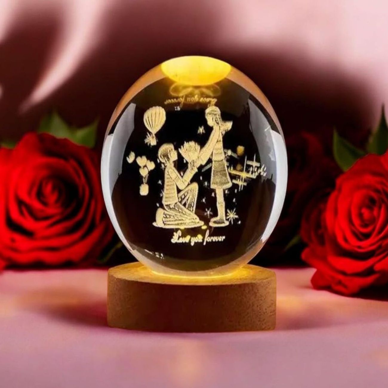 Glass Ball Night Lamp Table Lamp For Bedroom Valentine Gift Couple Showpiece Night Lamp-image-31