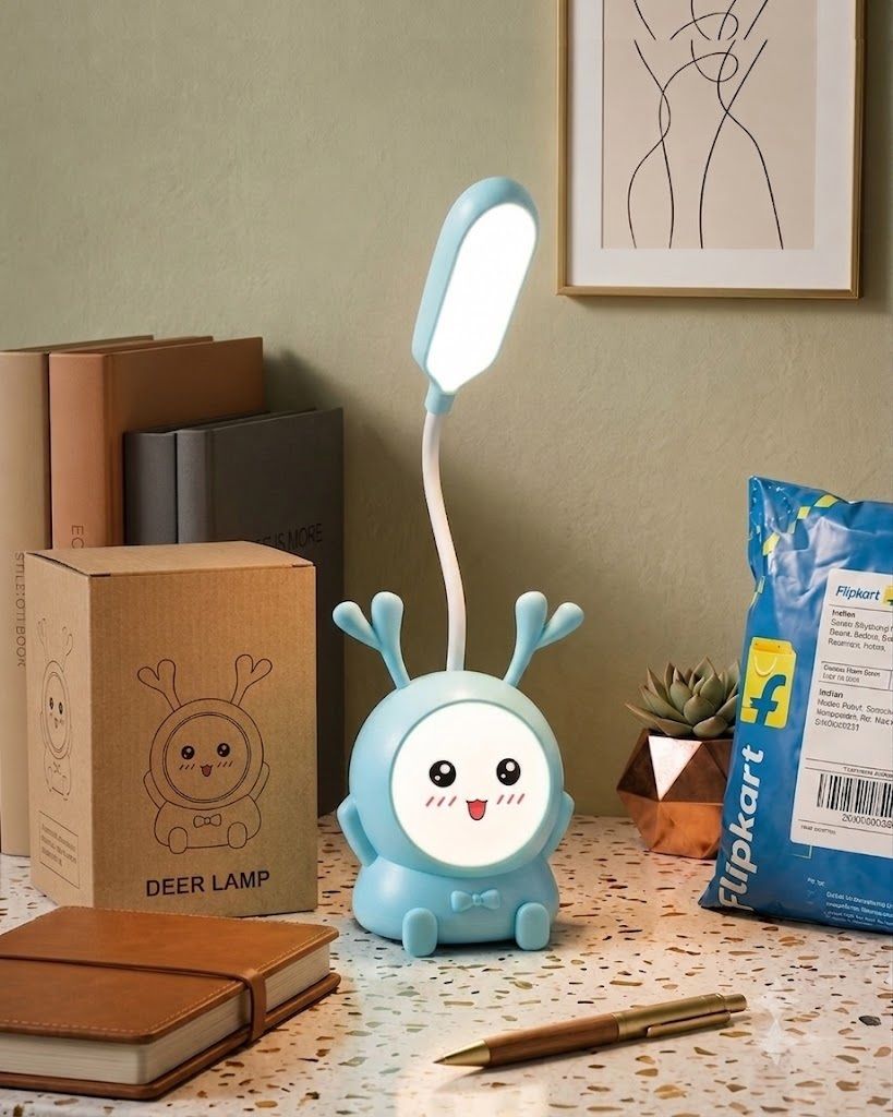 Light Blue LED Deer Lamp – Soft Eye Protection Study & Bedside Light Table Lamp-image-22