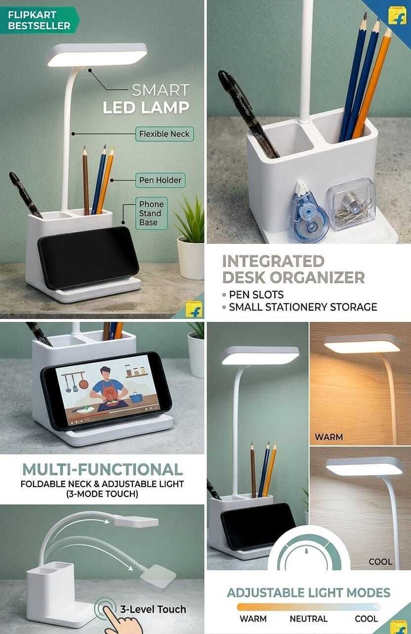 indcore LED Table Lamp with Pen Holder & Mobile Stand – Touch Dimming Study Lamp Study Lamp-picture-36
