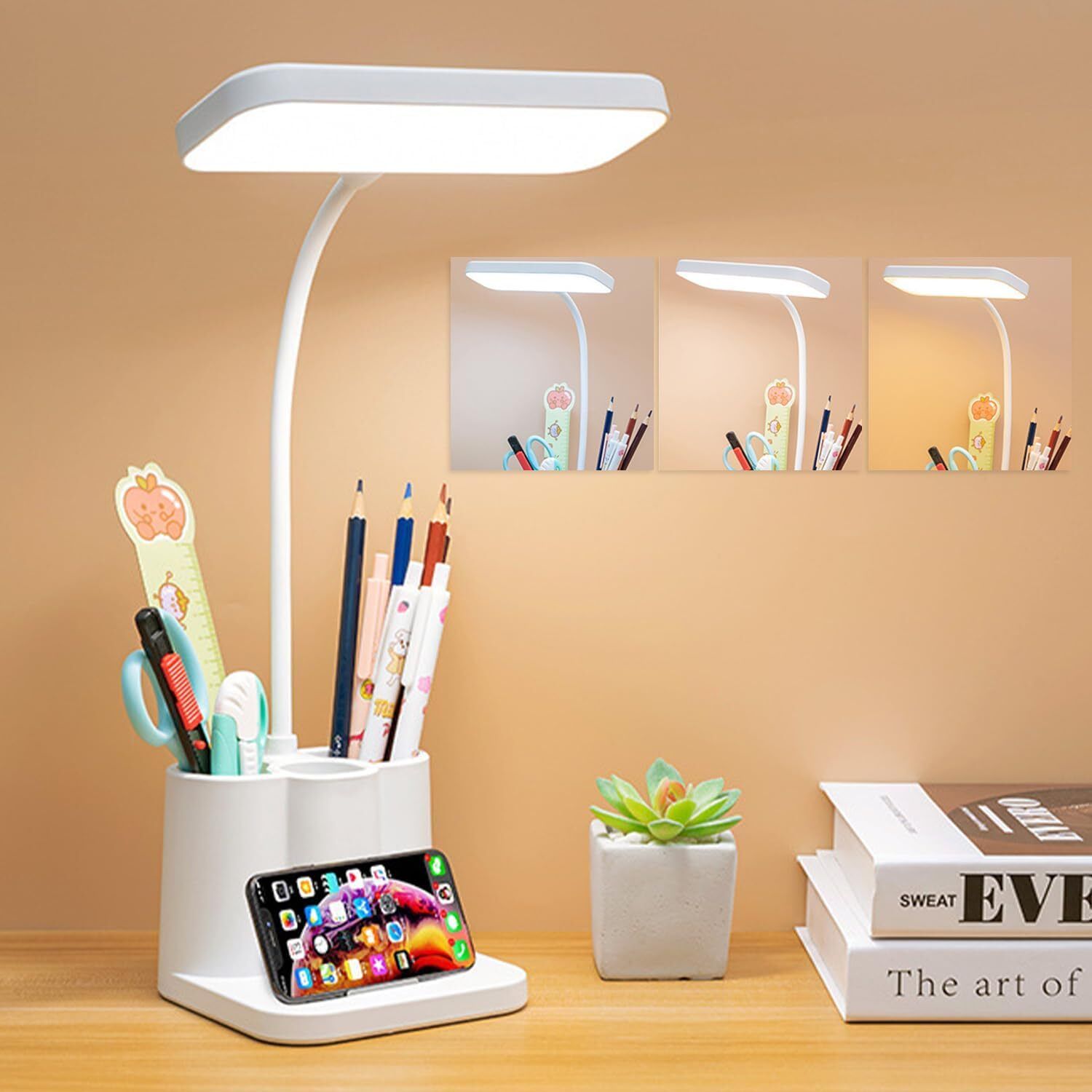 Touch Control 3 Color Modes LED, Adjustable, Eye Protection with Phone Holder Study Lamp-image-42