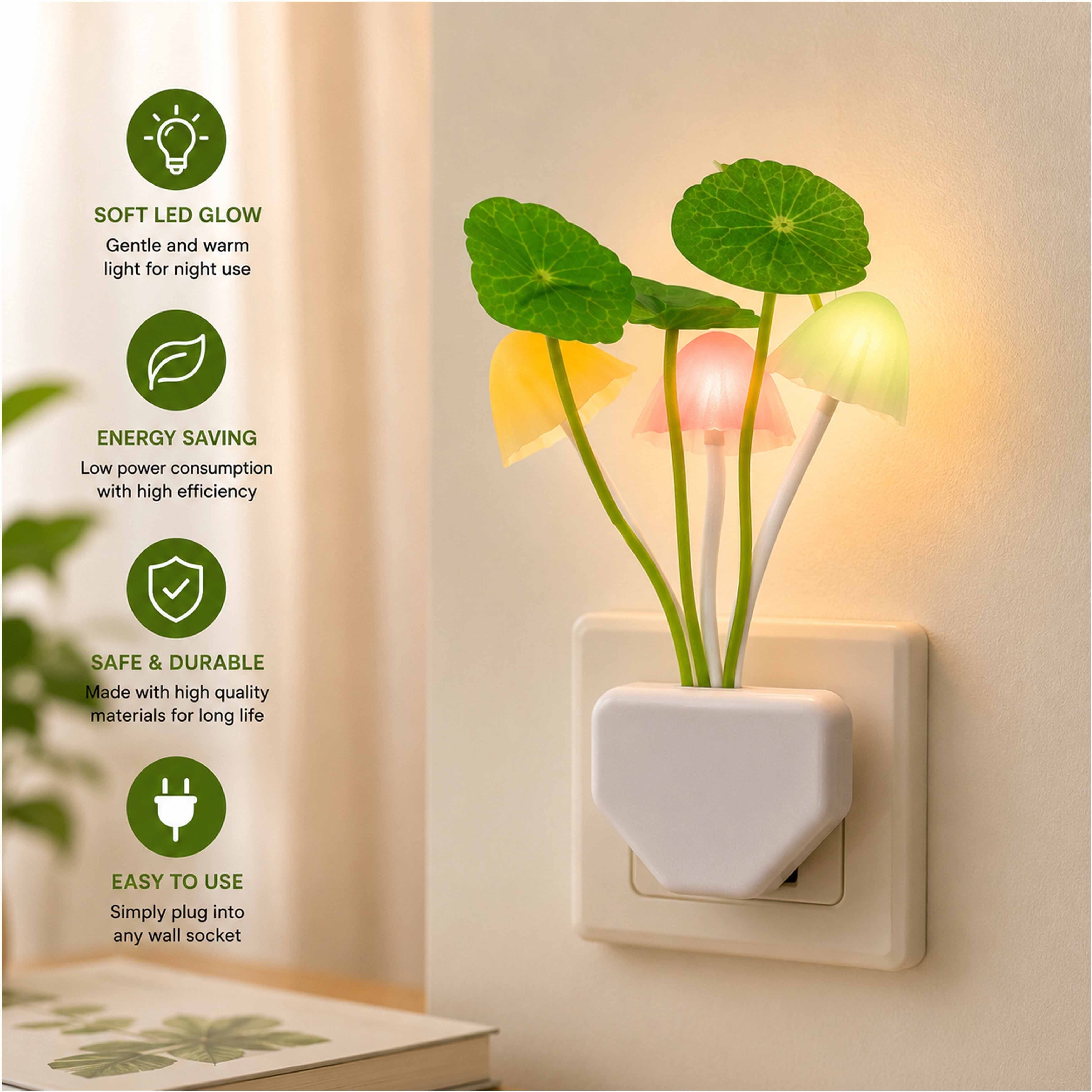 Sensor LED Mushroom Night Light, Plug-in Night Light with Auto Kids Adults Night Lamp-image-46