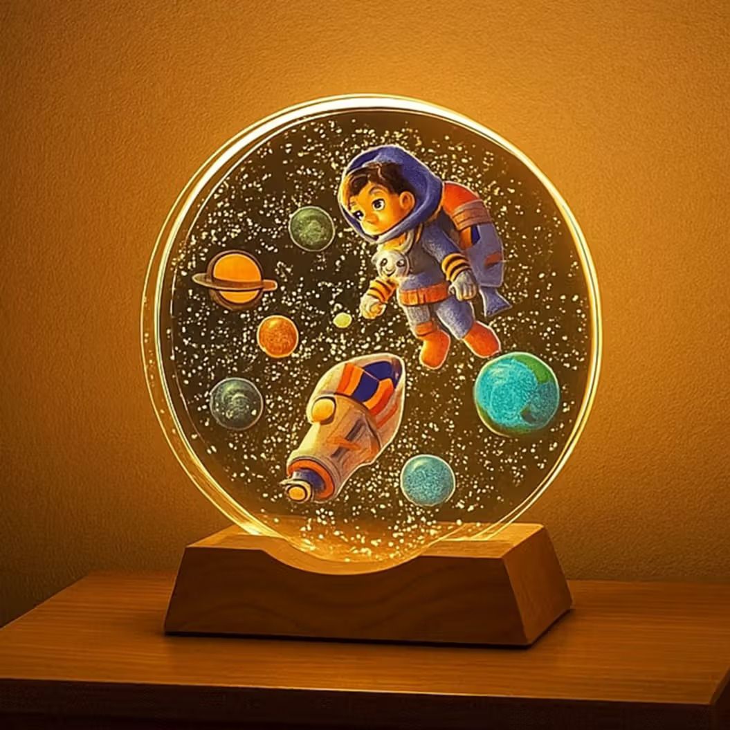 dwiti enterprise 3D Astronaut Crystal Ball Light-USB Powered LED,Wooden Base Table Table Lamp-picture-44