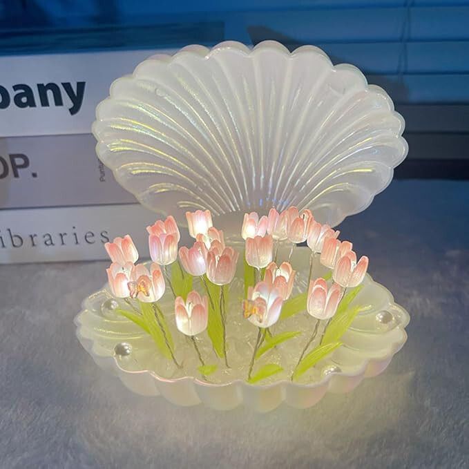 vorelia Tulip Night Light Flower Table Lamp LED Bedroom Decor Gift for Women Girls Study Lamp-picture-32