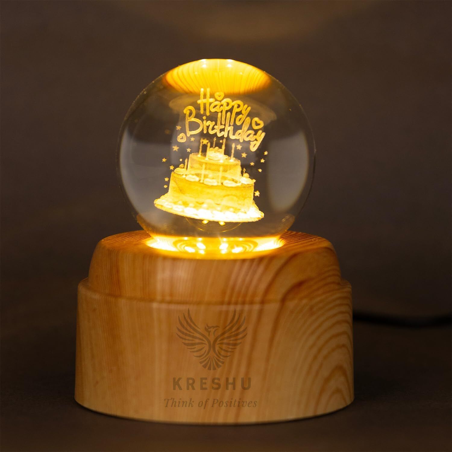 tringdown Happy Birthday 3D Crystal Ball | Galaxy Ball Night Lamp | Crystal Galaxy Light Night Lamp-picture-1