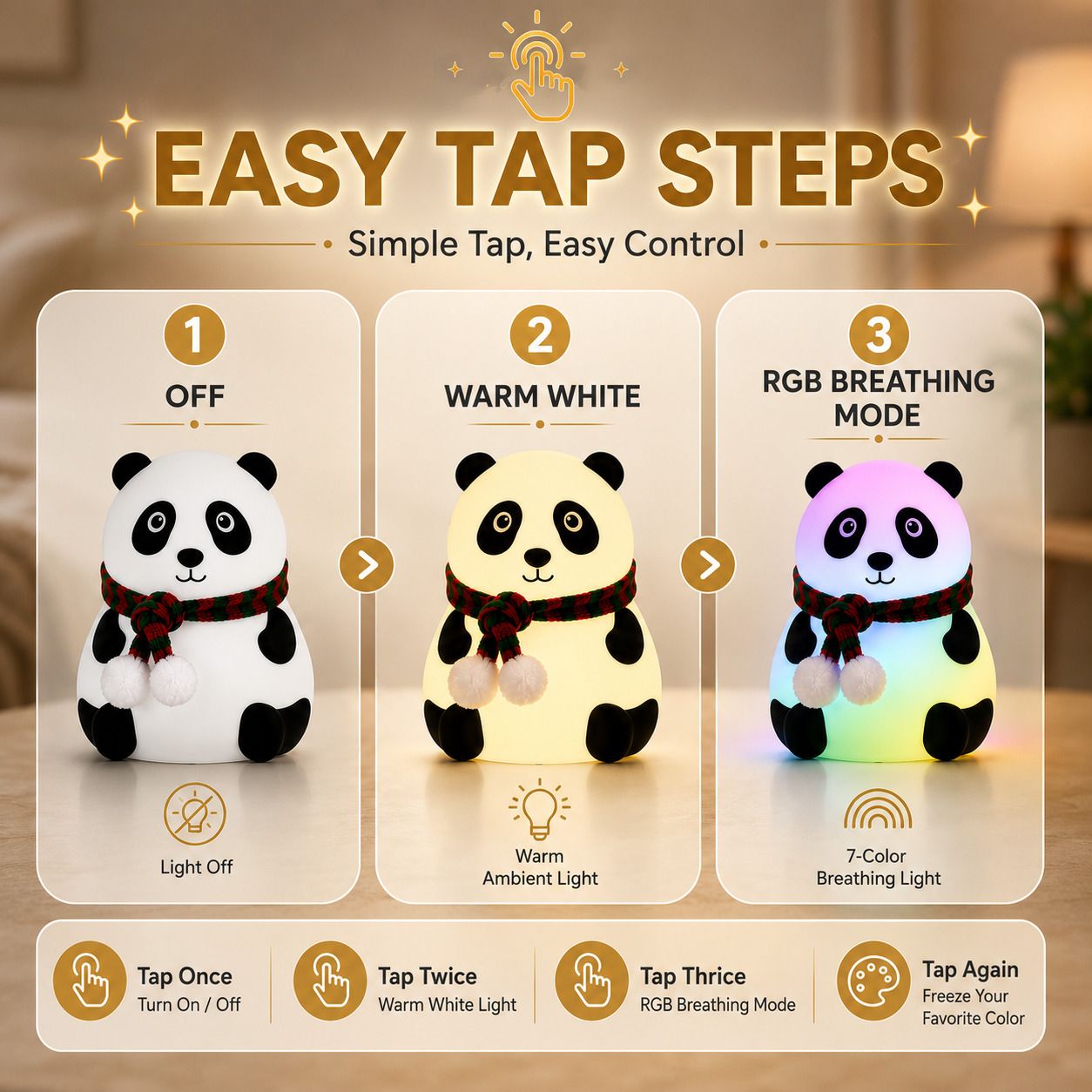 Panda LED Bedside Lamp Rechargeable Touch Night Light for Bedroom Night Lamp-image-36