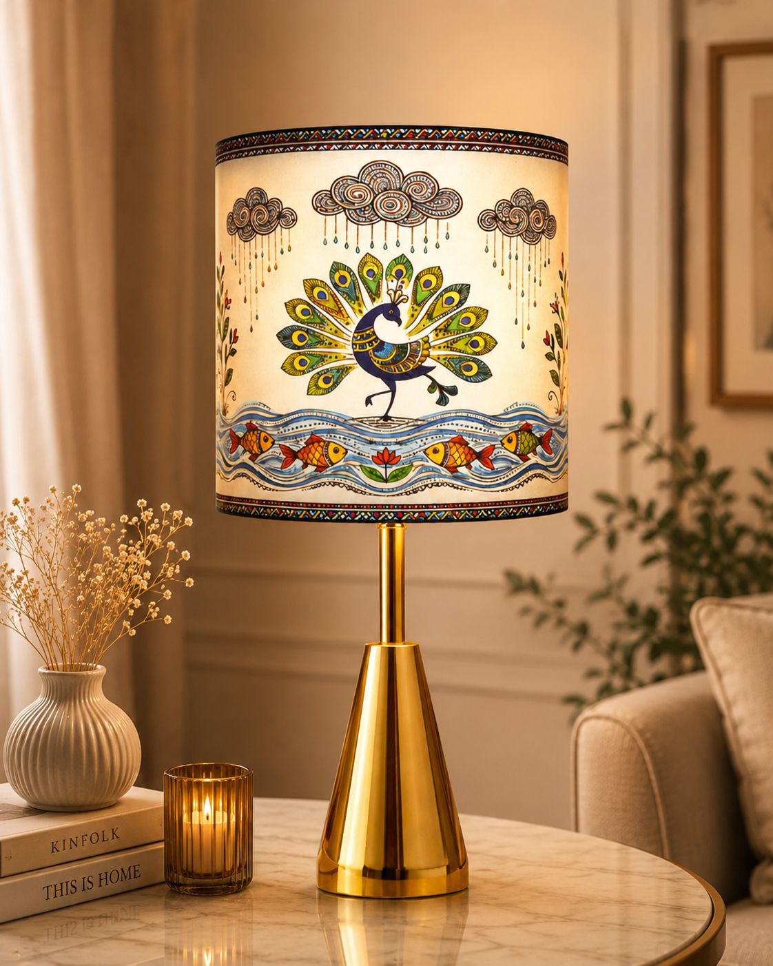 Luxe Gold Cone Table Lamp with Gond Art Shade for Bedroom & Study Lamp Table Lamp-image-13