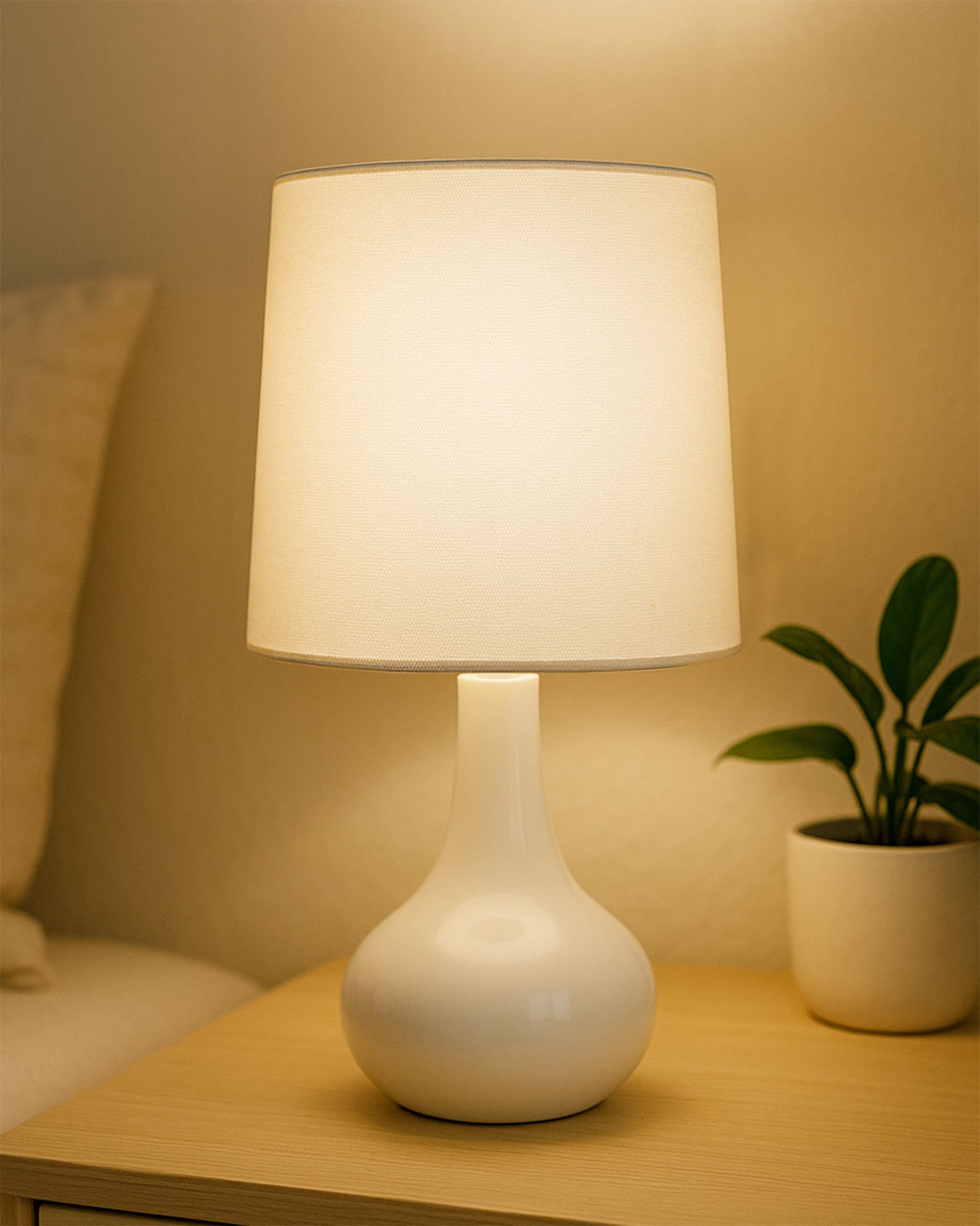 Small Ceramic Bedside Lamp, White Fabric Shade, Warm Light for Home Décor Table Lamp-image-45
