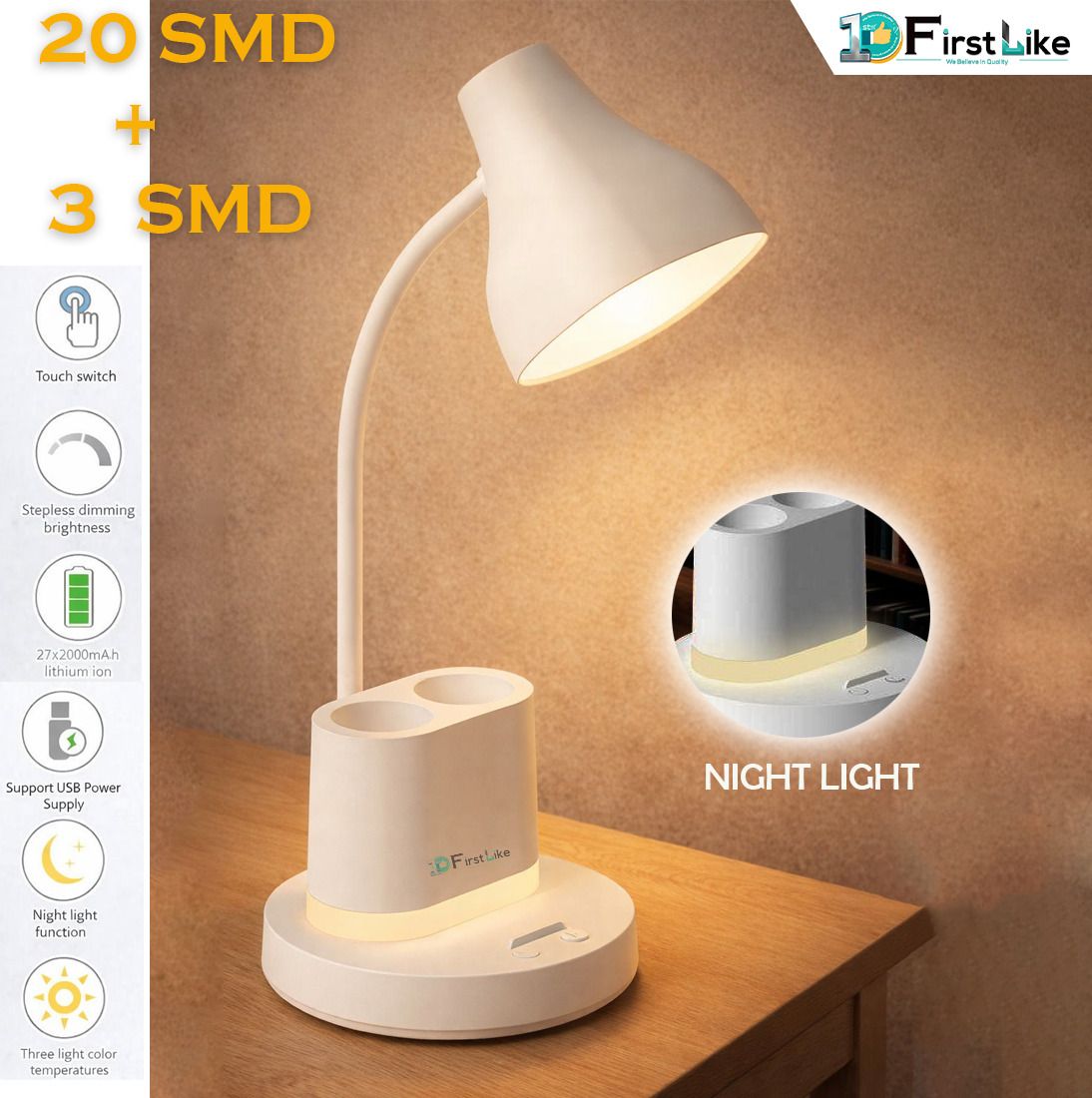 firstlike Multifunctional Rechargeable lamp with Night Light, Pen & Mobile Holder Desk Study Lamp-picture-16