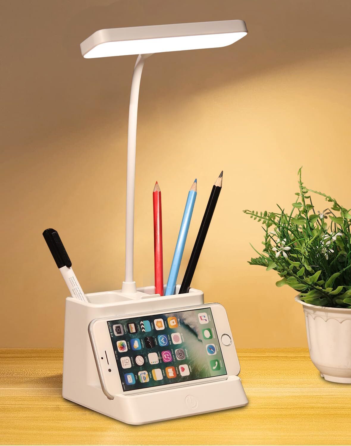 Multifunctional 3 Level Brightness Rechargeable with Pen & Mobile Holder Desk Study Lamp-image-16