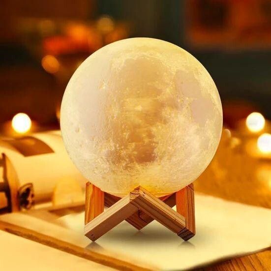 3D USB Rechargeable Moon Lamp | Real Moon Light Color Changing Sensor Touch | Crystal Ball Night RGM Lamp with Wooden Stand, Bedroom Lamp, Kids Lamp Festival Decoration Light (Pack of 1) ( multi colour) Study Lamp-image-19
