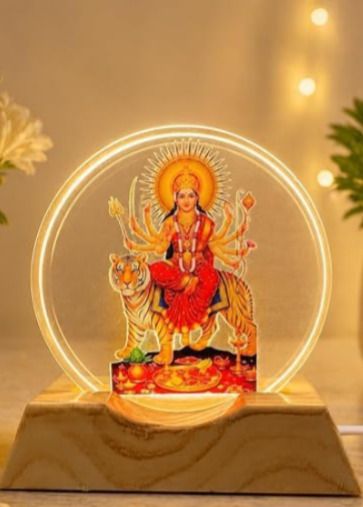 3D Acrylic Durga Mata LED Night Light Warm White Light With Durable Plastic Base Table Lamp-image-3